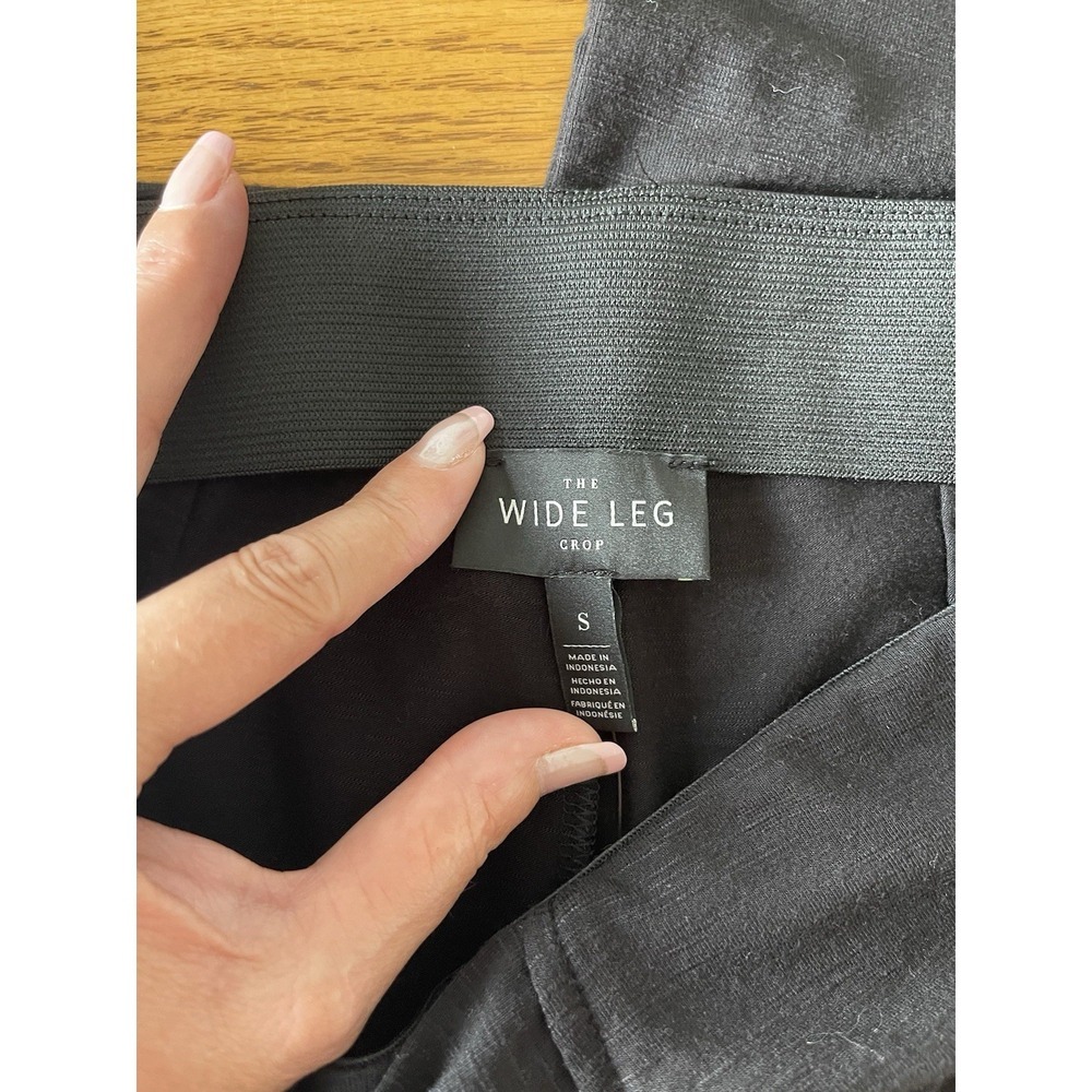 White House Black Market Slub Knit Wrap Wide Leg Cropped Black Pants Small - Picture 4 of 14